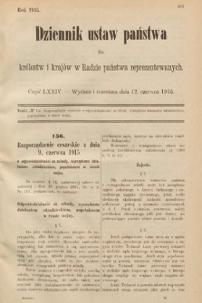 Dziennik Ustaw Państwa dla Królestw i Krajów w Radzie Państwa Reprezentowanych. 1915, cz. 74