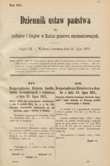 Dziennik Ustaw Państwa dla Królestw i Krajów w Radzie Państwa Reprezentowanych. 1915, cz. 102