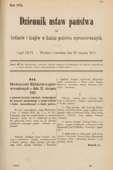 Dziennik Ustaw Państwa dla Królestw i Krajów w Radzie Państwa Reprezentowanych. 1915, cz. 116
