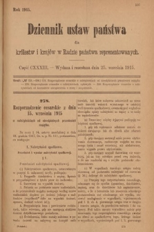 Dziennik Ustaw Państwa dla Królestw i Krajów w Radzie Państwa Reprezentowanych. 1915, cz. 133
