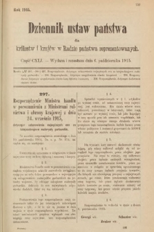 Dziennik Ustaw Państwa dla Królestw i Krajów w Radzie Państwa Reprezentowanych. 1915, cz. 141