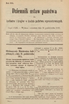 Dziennik Ustaw Państwa dla Królestw i Krajów w Radzie Państwa Reprezentowanych. 1915, cz. 153