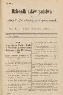 Dziennik Ustaw Państwa dla Królestw i Krajów w Radzie Państwa Reprezentowanych. 1915, cz. 164