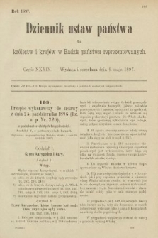 Dziennik Ustaw Państwa dla Królestw i Krajów w Radzie Państwa Reprezentowanych. 1897, nr 39