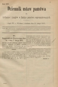 Dziennik Ustaw Państwa dla Królestw i Krajów w Radzie Państwa Reprezentowanych. 1913, nr 9