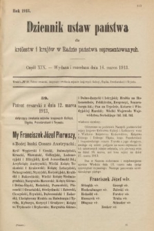 Dziennik Ustaw Państwa dla Królestw i Krajów w Radzie Państwa Reprezentowanych. 1913, nr 19