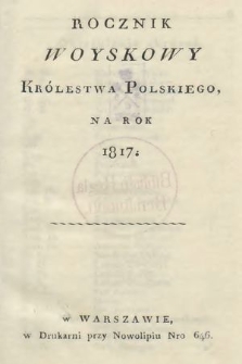 Rocznik Woyskowy Królestwa Polskiego na rok 1817