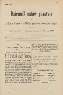 Dziennik Ustaw Państwa dla Królestw i Krajów w Radzie Państwa Reprezentowanych. 1913, nr 38