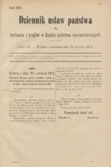 Dziennik Ustaw Państwa dla Królestw i Krajów w Radzie Państwa Reprezentowanych. 1913, nr 52