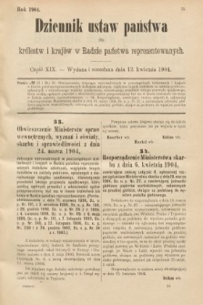 Dziennik Ustaw Państwa dla Królestw i Krajów w Radzie Państwa Reprezentowanych. 1904, nr 19