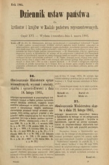 Dziennik Ustaw Państwa dla Królestw i Krajów w Radzie Państwa Reprezentowanych. 1905, nr 16