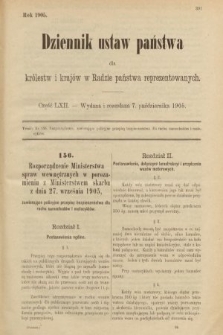 Dziennik Ustaw Państwa dla Królestw i Krajów w Radzie Państwa Reprezentowanych. 1905, nr 62