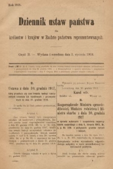 Dziennik Ustaw Państwa dla Królestw i Krajów w Radzie Państwa Reprezentowanych. 1918, nr 2