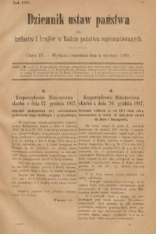 Dziennik Ustaw Państwa dla Królestw i Krajów w Radzie Państwa Reprezentowanych. 1918, nr 4