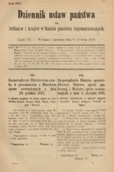 Dziennik Ustaw Państwa dla Królestw i Krajów w Radzie Państwa Reprezentowanych. 1918, nr 7