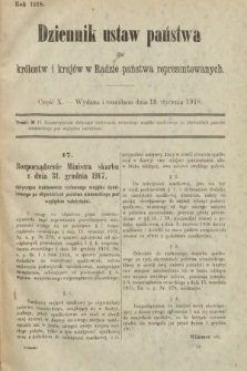 Dziennik Ustaw Państwa dla Królestw i Krajów w Radzie Państwa Reprezentowanych. 1918, nr 10