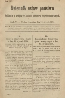 Dziennik Ustaw Państwa dla Królestw i Krajów w Radzie Państwa Reprezentowanych. 1918, nr 11