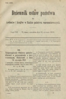 Dziennik Ustaw Państwa dla Królestw i Krajów w Radzie Państwa Reprezentowanych. 1918, nr 12