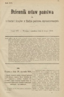 Dziennik Ustaw Państwa dla Królestw i Krajów w Radzie Państwa Reprezentowanych. 1918, nr 16