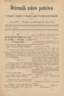 Dziennik Ustaw Państwa dla Królestw i Krajów w Radzie Państwa Reprezentowanych. 1918, nr 25