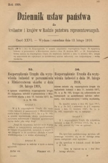 Dziennik Ustaw Państwa dla Królestw i Krajów w Radzie Państwa Reprezentowanych. 1918, nr 26