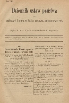 Dziennik Ustaw Państwa dla Królestw i Krajów w Radzie Państwa Reprezentowanych. 1918, nr 27