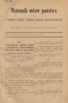 Dziennik Ustaw Państwa dla Królestw i Krajów w Radzie Państwa Reprezentowanych. 1918, nr 31