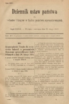 Dziennik Ustaw Państwa dla Królestw i Krajów w Radzie Państwa Reprezentowanych. 1918, nr 32