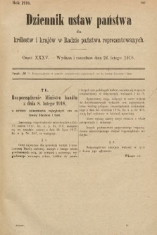Dziennik Ustaw Państwa dla Królestw i Krajów w Radzie Państwa Reprezentowanych. 1918, nr 35
