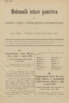 Dziennik Ustaw Państwa dla Królestw i Krajów w Radzie Państwa Reprezentowanych. 1918, nr 42
