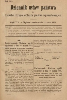 Dziennik Ustaw Państwa dla Królestw i Krajów w Radzie Państwa Reprezentowanych. 1918, nr 45