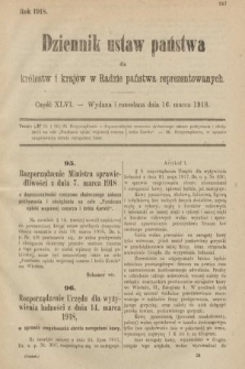Dziennik Ustaw Państwa dla Królestw i Krajów w Radzie Państwa Reprezentowanych. 1918, nr 46