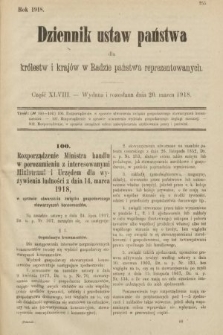 Dziennik Ustaw Państwa dla Królestw i Krajów w Radzie Państwa Reprezentowanych. 1918, nr 48