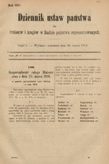 Dziennik Ustaw Państwa dla Królestw i Krajów w Radzie Państwa Reprezentowanych. 1918, nr 50