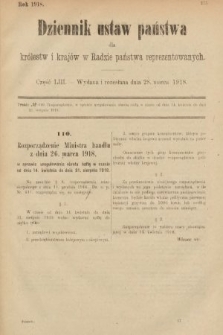 Dziennik Ustaw Państwa dla Królestw i Krajów w Radzie Państwa Reprezentowanych. 1918, nr 53