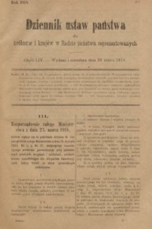Dziennik Ustaw Państwa dla Królestw i Krajów w Radzie Państwa Reprezentowanych. 1918, nr 54