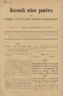 Dziennik Ustaw Państwa dla Królestw i Krajów w Radzie Państwa Reprezentowanych. 1918, nr 56
