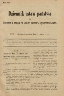 Dziennik Ustaw Państwa dla Królestw i Krajów w Radzie Państwa Reprezentowanych. 1918, nr 57