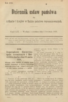 Dziennik Ustaw Państwa dla Królestw i Krajów w Radzie Państwa Reprezentowanych. 1918, nr 59