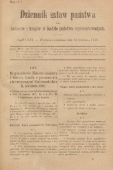 Dziennik Ustaw Państwa dla Królestw i Krajów w Radzie Państwa Reprezentowanych. 1918, nr 66