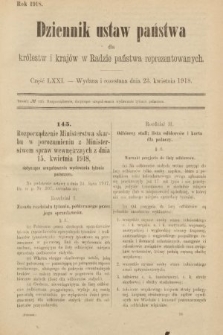 Dziennik Ustaw Państwa dla Królestw i Krajów w Radzie Państwa Reprezentowanych. 1918, nr 71