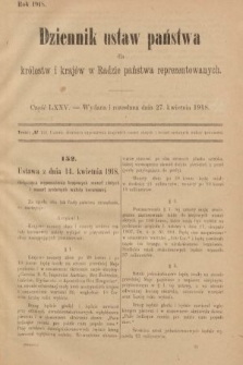 Dziennik Ustaw Państwa dla Królestw i Krajów w Radzie Państwa Reprezentowanych. 1918, nr 75