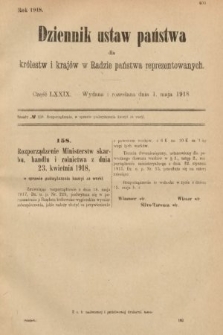 Dziennik Ustaw Państwa dla Królestw i Krajów w Radzie Państwa Reprezentowanych. 1918, nr 79