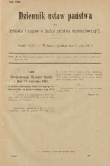 Dziennik Ustaw Państwa dla Królestw i Krajów w Radzie Państwa Reprezentowanych. 1918, nr 80