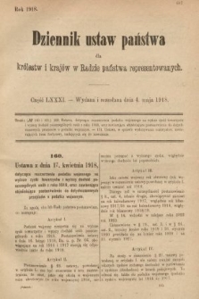 Dziennik Ustaw Państwa dla Królestw i Krajów w Radzie Państwa Reprezentowanych. 1918, nr 81