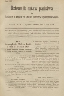 Dziennik Ustaw Państwa dla Królestw i Krajów w Radzie Państwa Reprezentowanych. 1918, nr 82