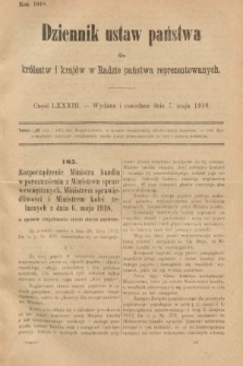 Dziennik Ustaw Państwa dla Królestw i Krajów w Radzie Państwa Reprezentowanych. 1918, nr 83