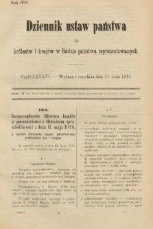Dziennik Ustaw Państwa dla Królestw i Krajów w Radzie Państwa Reprezentowanych. 1918, nr 86