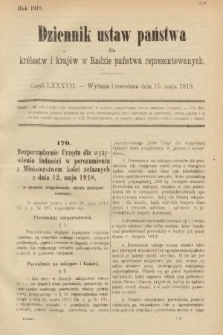 Dziennik Ustaw Państwa dla Królestw i Krajów w Radzie Państwa Reprezentowanych. 1918, nr 87