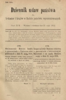 Dziennik Ustaw Państwa dla Królestw i Krajów w Radzie Państwa Reprezentowanych. 1918, nr 92